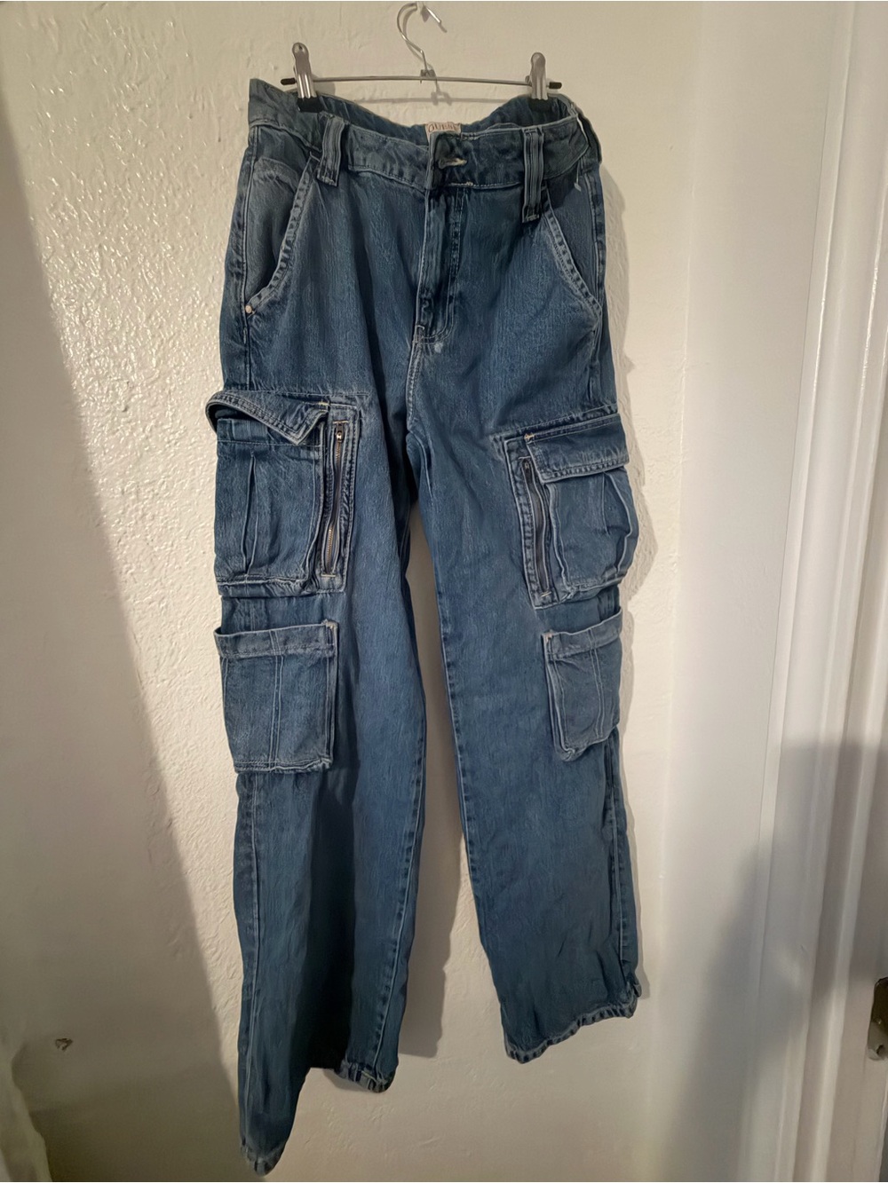 Guess Women’s Blue Cargo Jeans with Multiple Pockets